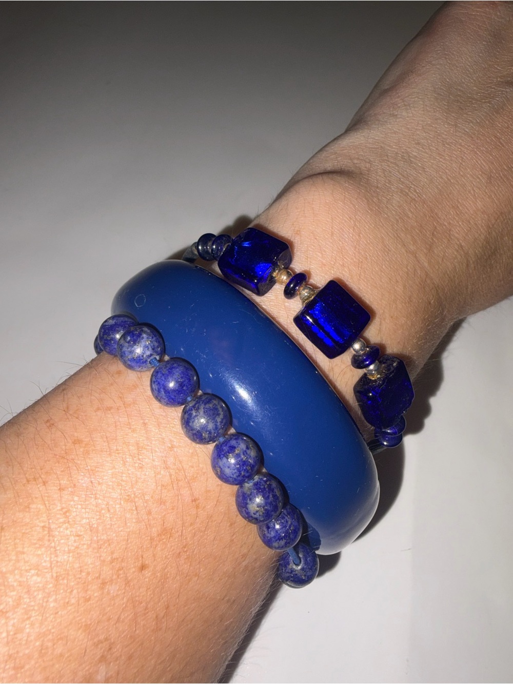 Y2K Blue Bracelet Stack Lapis Lazuli Cobalt Glass Chunky Bangle Set of 3